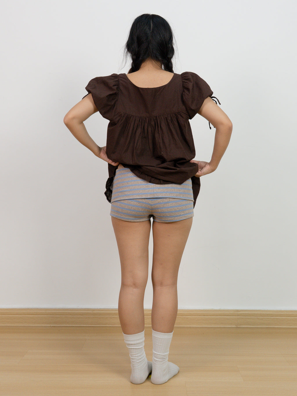 Earl Grey Stripes Fold over Shorts