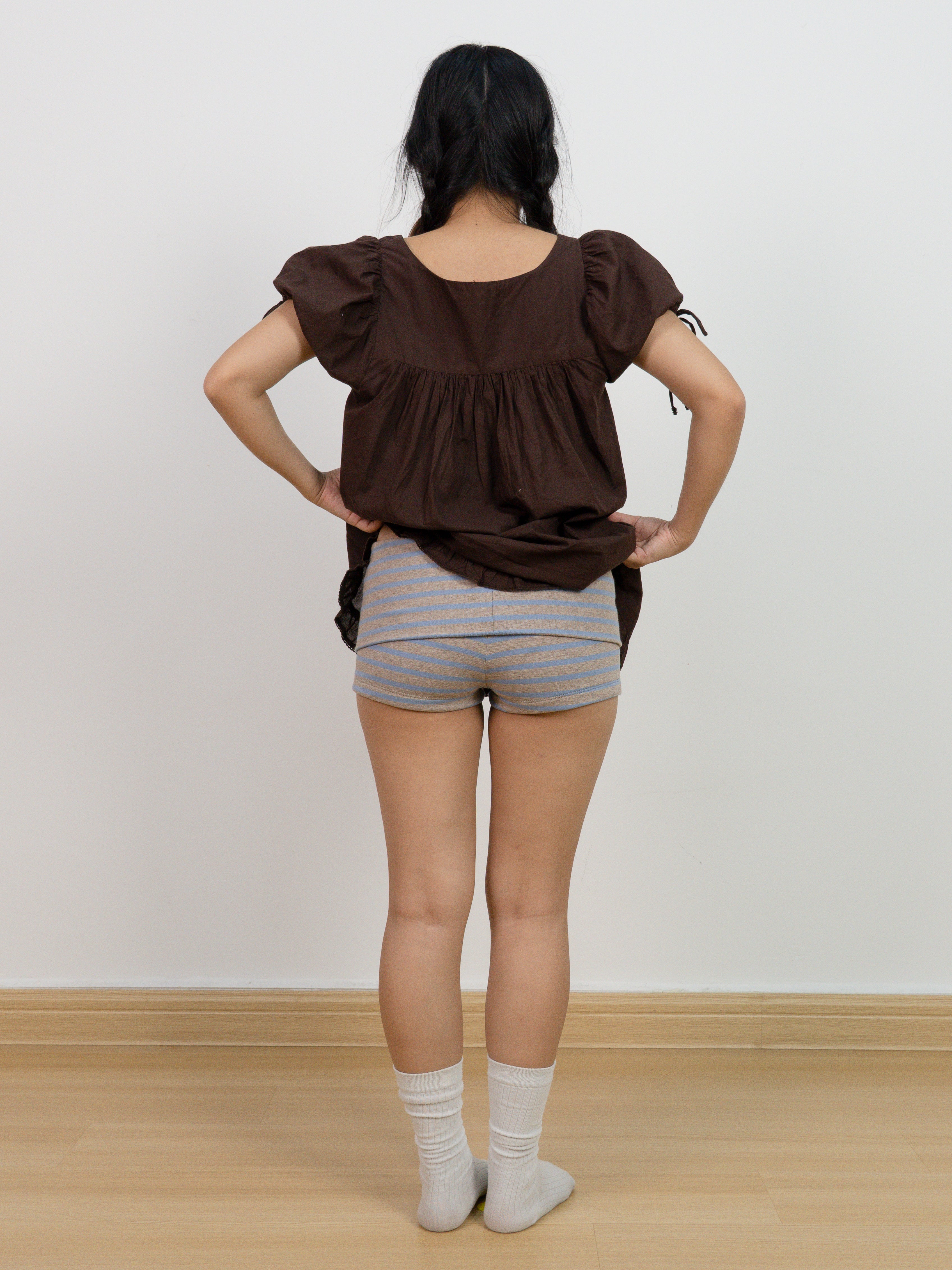 Earl Grey Stripes Fold over Shorts