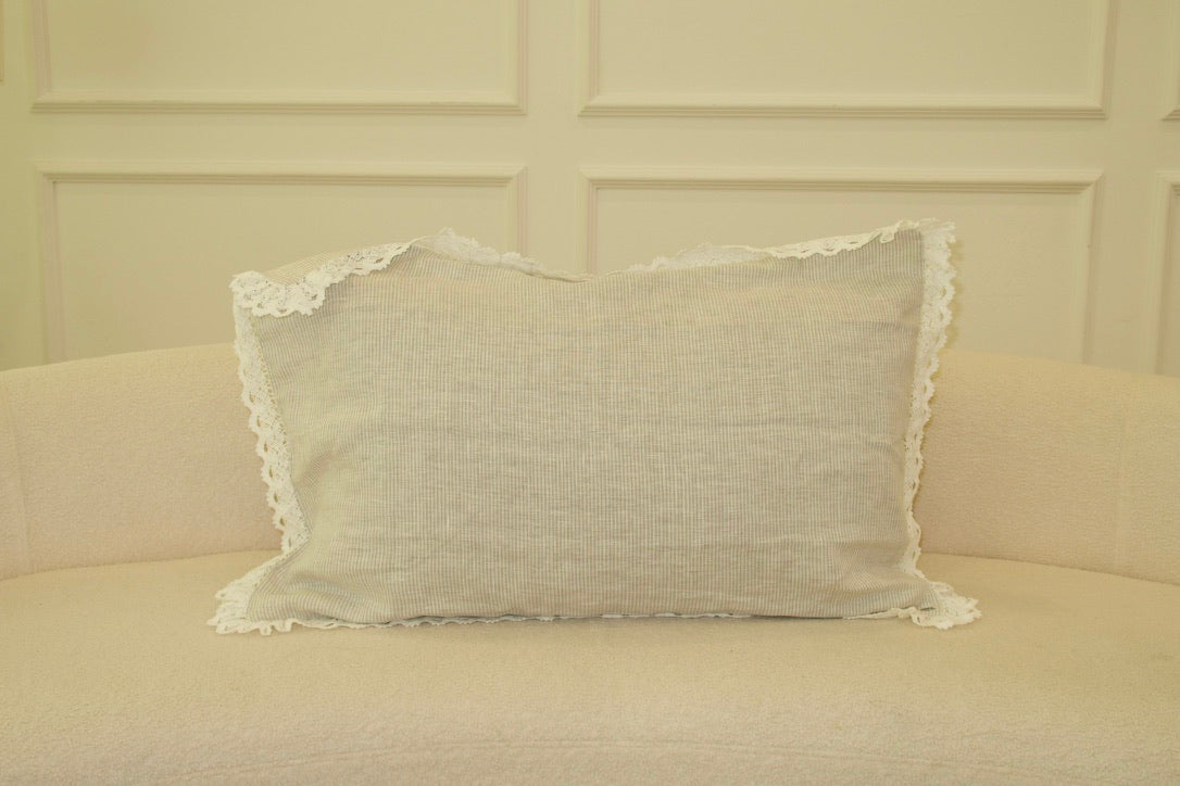 Cloud Grey Stripe Lace Pillowcase